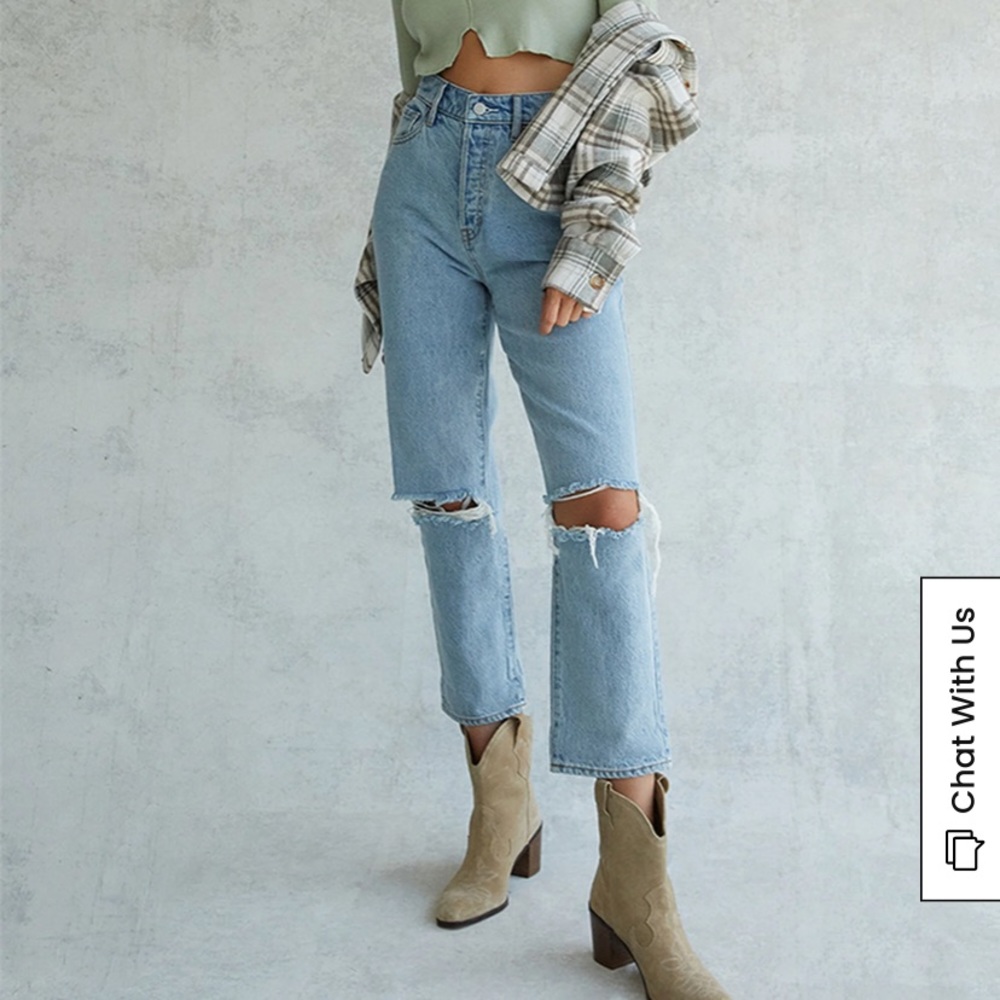 Pacsun high rise straight medium wash jeans with knee rips